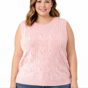 torrid Pale Pink Cable Knit Sleeveless Crewneck Sweater Tank